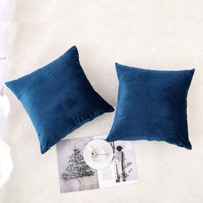 Blue Velvet Throw Pillow Covers 18X18 Pack of 2 Decorative Couch | Soft Solid Boho Cushion Squar Pillow Cases for Chair Sofa Bedroom Farmhouse Living Room Modern Luxury Home Decor Christmas