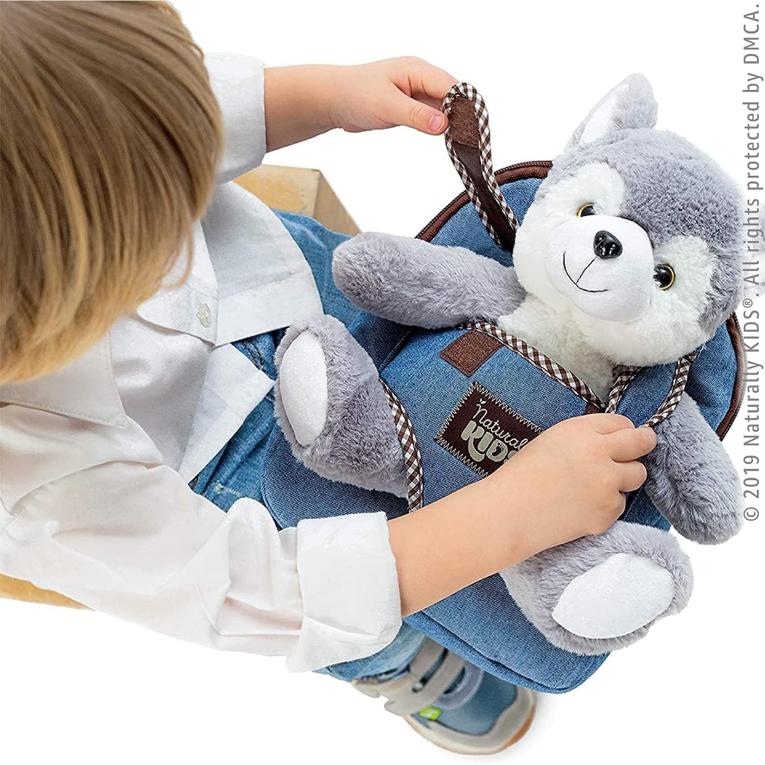Toddler Backpack W. Plush Wolf Toy, Kids Gift 2 3 4 5 | 2-In-1 Wolf Backpack, Husky Stuffed Animal for Kids 3-5 in Gift-Ready Box, Birthday Gifts for Girls Boys