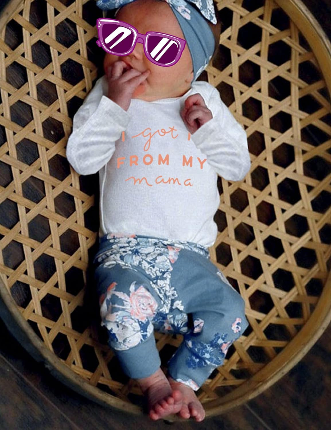 Newborn Baby Girl Clothes Hi I'M New Here Newborn Outfit Infant Romper Floral Pants Cute Baby Girl Outfits 4PC Set