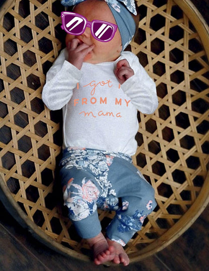 Newborn Baby Girl Clothes Hi I'M New Here Newborn Outfit Infant Romper Floral Pants Cute Baby Girl Outfits 4PC Set