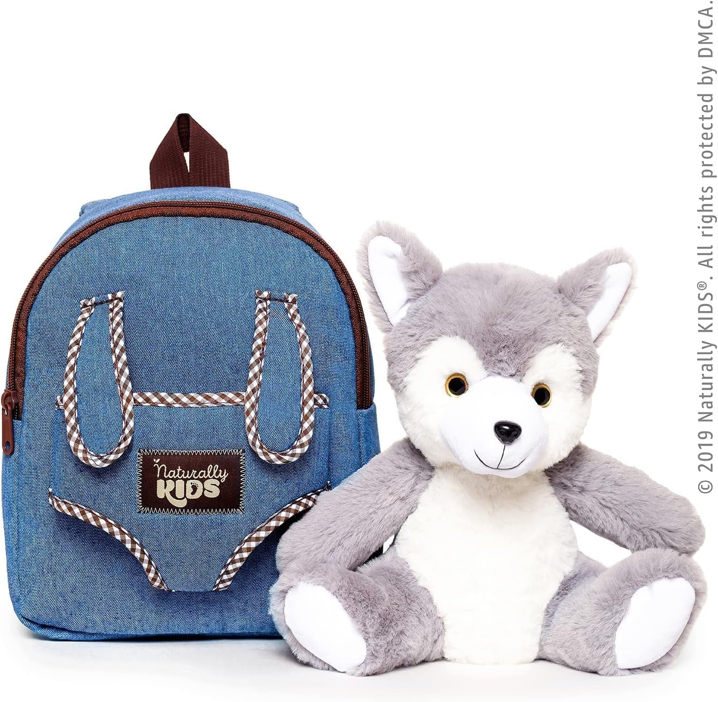 Toddler Backpack W. Plush Wolf Toy, Kids Gift 2 3 4 5 | 2-In-1 Wolf Backpack, Husky Stuffed Animal for Kids 3-5 in Gift-Ready Box, Birthday Gifts for Girls Boys