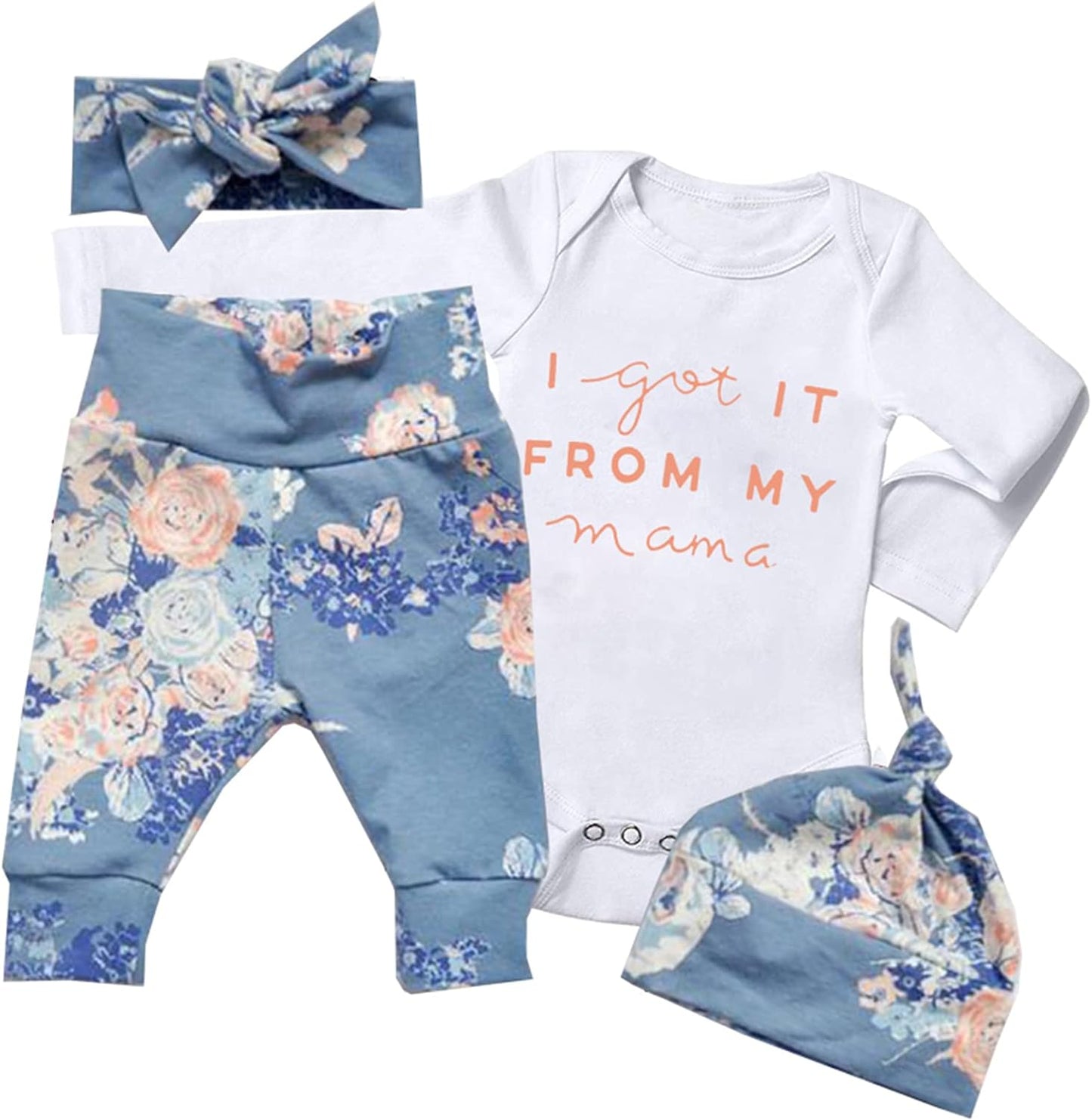 Newborn Baby Girl Clothes Hi I'M New Here Newborn Outfit Infant Romper Floral Pants Cute Baby Girl Outfits 4PC Set