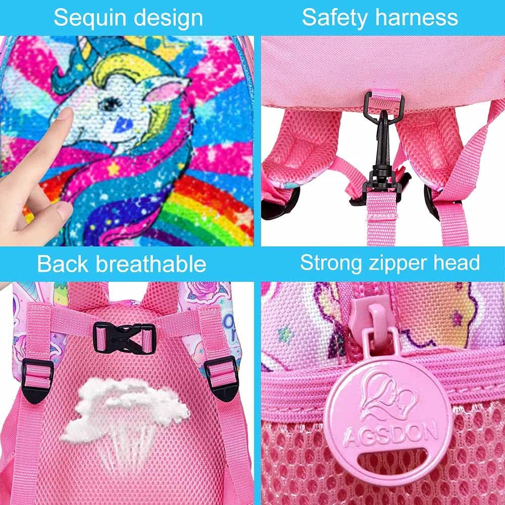 Toddler Backpack with Leash, 9.5" Baby Unicorn Safety Leashes Removable Tether Bookbag