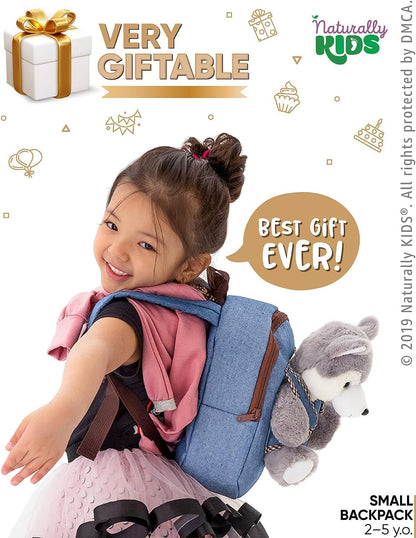 Toddler Backpack W. Plush Wolf Toy, Kids Gift 2 3 4 5 | 2-In-1 Wolf Backpack, Husky Stuffed Animal for Kids 3-5 in Gift-Ready Box, Birthday Gifts for Girls Boys