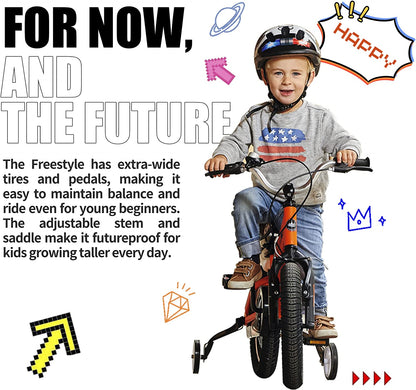 Freestyle Kids Bike 12 14 16 Inch with Training Wheels, 18 Inch with Kickstand, Bicycle for Ages 3-10 Years Boys Girls